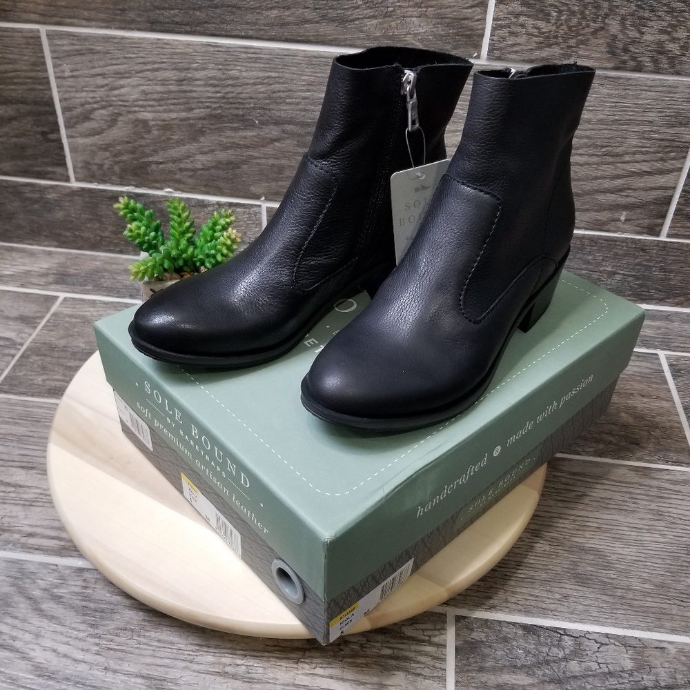 Sole Bound Black Booties Low Heel Size 5
